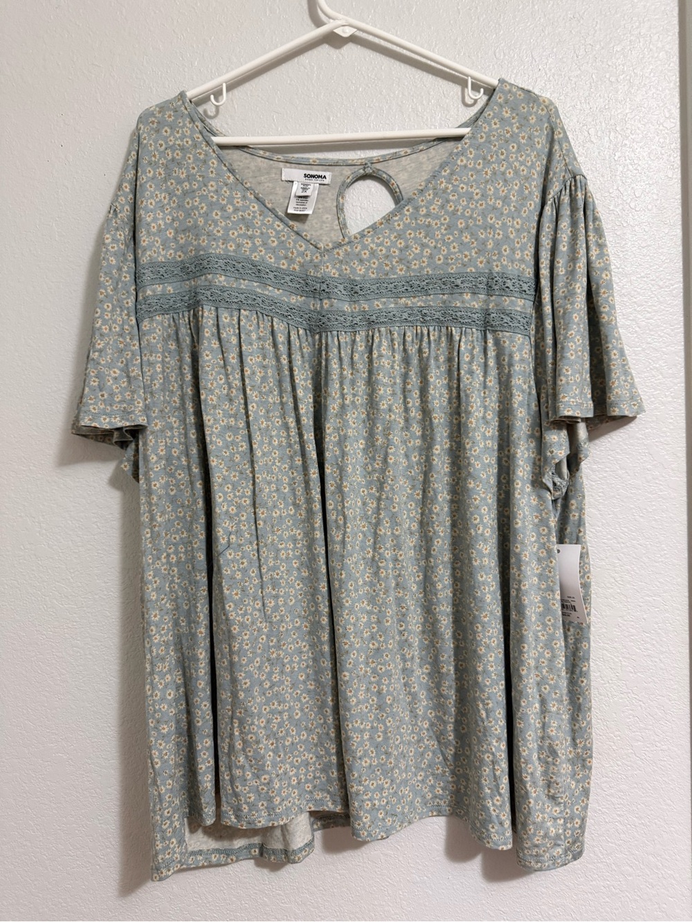 Sonoma Blue Floral Lace-Trim Peasant Tunic